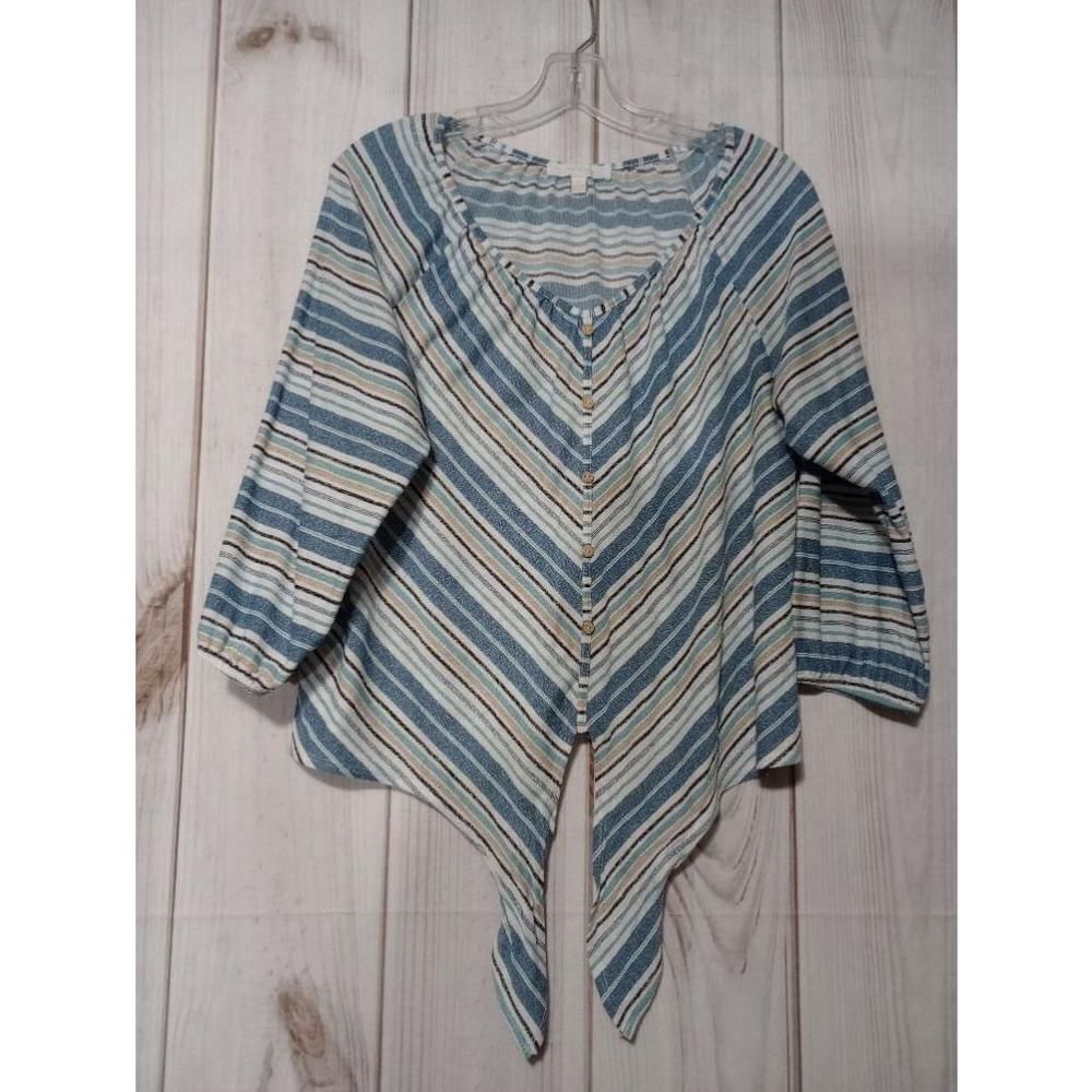 Ivy Ridge‎ Shirt Ladies Medium Blue Striped Button design